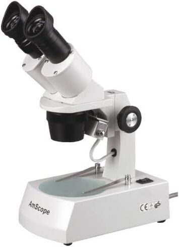 AmScope SE305R-AX Forward-Mounted Binocular Stereo Microscope, WF5x and WF10x Eyepieces, 5X/10X/15X/30X Magnification, 1X and 3X Objectives, Upper and Lower Halogen Light Source, Arm Stand, 120V in Kuwait