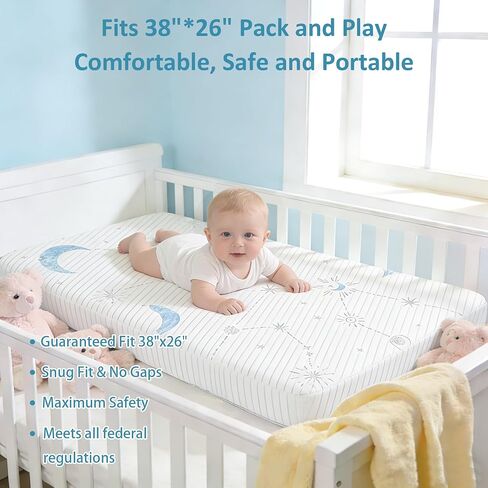 PanKers Pack and Play Mattress, 38"x26"x1.5" Dual Sided Premium Memory Foam Pack N Play Mattresses pad, Breathable Mattress for Pack N Play Pen with Washable Soft Cover in Kuwait