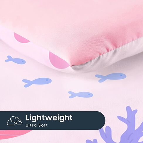 Wake In Cloud - Toddler Bedding Set for Girls, Mermaid Ocean Sea Animal, 4 Pieces Soft Crib Bed Set Including Comforter, Sheets and Pillowcase, Light Pink in Kuwait