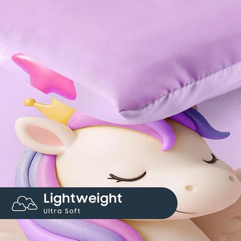 Wake In Cloud - Toddler Bedding Set for Girls, 3D Unicorns Rainbow Clouds, 4 Pieces Soft Crib Bed Set Including Comforter, Sheets and Pillowcase, Purple in Kuwait