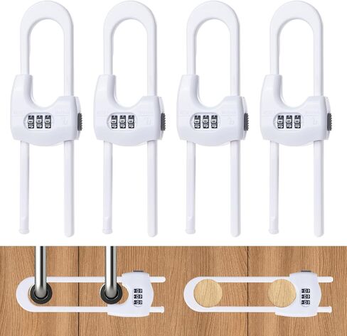 4 Pack Cabinet Locks Baby Proofing Upgrade Child Proof Cabinet Lock Adjustable U-Shaped Code Locks Sliding Cabinet Door Lock Latches Set for Cupboard Knob Handle Drawers Closet (Black) in Kuwait
