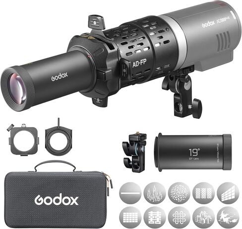 Godox AD-FP-50°Kit Flash Projector Snoot, Godox Mount Flash Attachment for AD300Pro, AD300ProII & More, 50° Wide-Area Light Coverage, Interchangeable Projection Lens, 10 Gobos in Kuwait