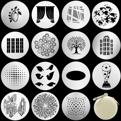 66mm (M-Size) Optical Snoot Gobos Kit, 15-Piece Metal Pattern Inserts Compatible with Godox BFP/Westcott/Neewer LS-38, Creative Lighting Backgrounds for Cinematic Portraits & Livestreaming in Kuwait