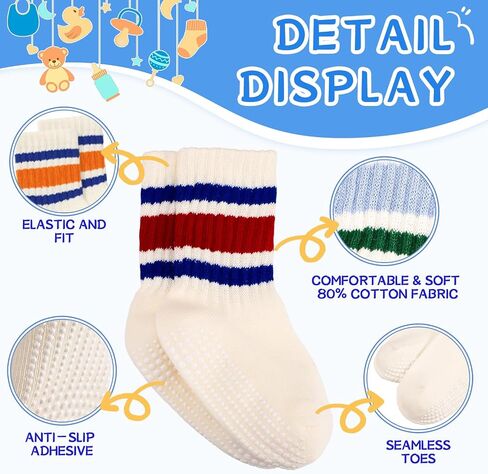 6 Pairs Toddler Non Slip Socks for 1-3 Years, Cotton Baby Grip Socks with Anti-Slip Grippers for Infant Boys Girls in Kuwait