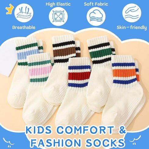 6 Pairs Toddler Non Slip Socks for 1-3 Years, Cotton Baby Grip Socks with Anti-Slip Grippers for Infant Boys Girls in Kuwait