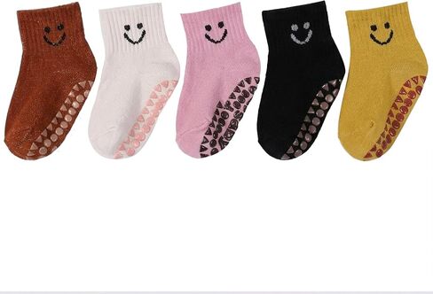 Boys Girls Non-Slip Grip Socks with Smiley Face, Toddler Solid Color Anti Skid Funny Ankle Socks in Kuwait