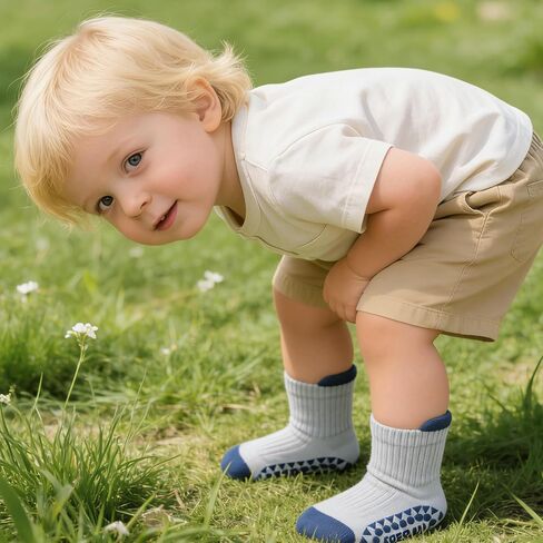 IZUS 6 Pairs Toddler Grip Socks Anti-slip Dots Kid-Girl Cotton Crew Socks Anti Skid Sock Baby-Boy Newborn Infant 1-3T in Kuwait