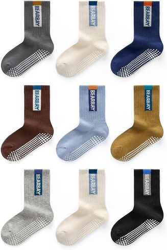 Non-Slip Toddler Grip Socks with Anti Skid Soles, Unisex Cotton Crew Ankle Socks for Baby Boys Girls Kids in Kuwait