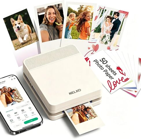 Nelko Portable Photo Printer, PP03 Color Mini Photo Printer for iPhone & Android, with 50 Sheets of Photo Paper, Bluetooth Picture Printer for Christmas, Family, Travel, Beige in Kuwait