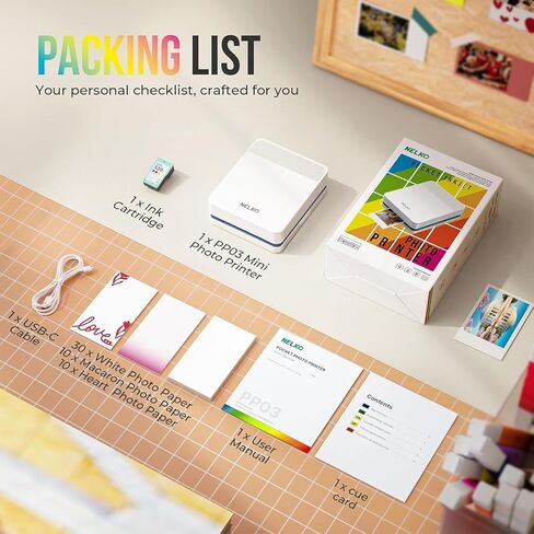 Nelko Portable Photo Printer, PP03 Color Mini Photo Printer for iPhone & Android, with 50 Sheets of Photo Paper, Bluetooth Picture Printer for Christmas, Family, Travel, Beige in Kuwait