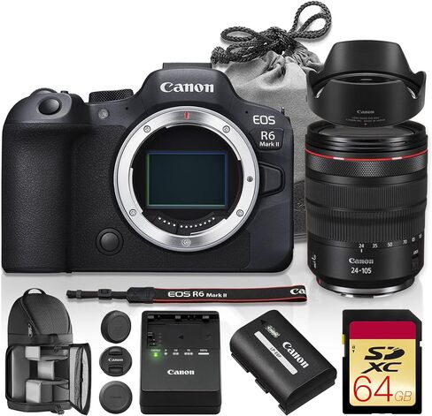 Canon EOS R6 Mark II Mirrorless Camera with Stop Motion Animation Firmware (5666C038) 24.2MP Full-Frame Sensor, 4K 60p Video, Dual Pixel CMOS AF II, Image Stabilization + 64GB Card + Backpack in Kuwait