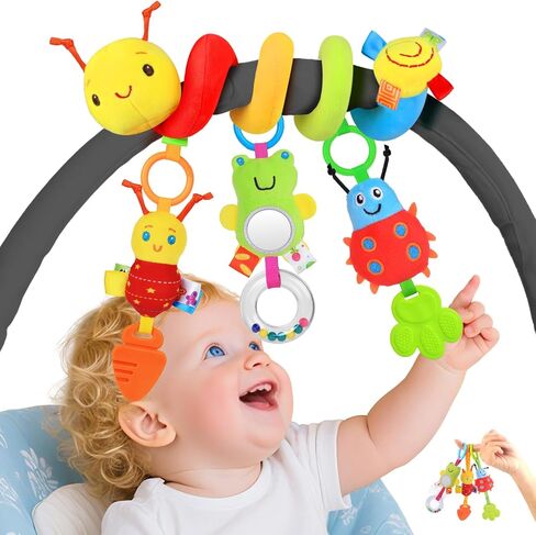 Car Seat Toys for Babies 0-6 Months, Upgraded Spiral Hanging Crib Stroller Activity Toys with Detachable Rattles, Baby Car Seat Accessories Toy for Developing Sensory Skills, Gift for Newborn Infant in Kuwait