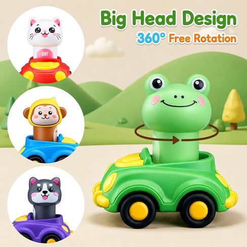 Press to Go Car Toys for Toddlers, Animal Cars for Babies 6-36 Months | 4 Pack Vehicle Set, First Birthday Gifts, Infant Sensory Toys, Baby Shower Gifts, Fun Gifts for Boys & Girls in Kuwait