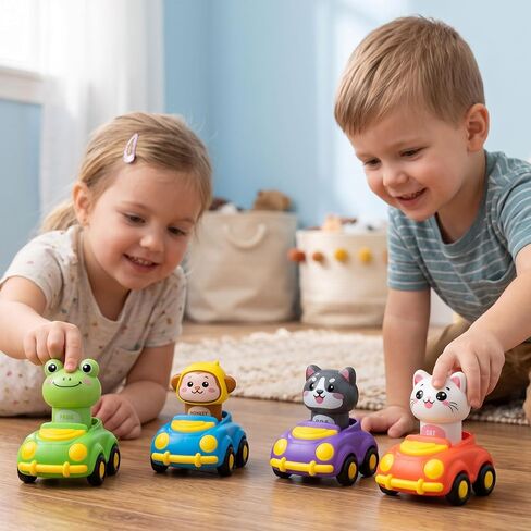 Press to Go Car Toys for Toddlers, Animal Cars for Babies 6-36 Months | 4 Pack Vehicle Set, First Birthday Gifts, Infant Sensory Toys, Baby Shower Gifts, Fun Gifts for Boys & Girls in Kuwait