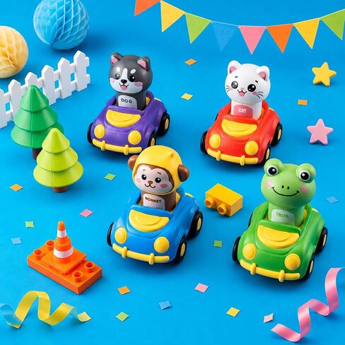 Press to Go Car Toys for Toddlers, Animal Cars for Babies 6-36 Months | 4 Pack Vehicle Set, First Birthday Gifts, Infant Sensory Toys, Baby Shower Gifts, Fun Gifts for Boys & Girls in Kuwait