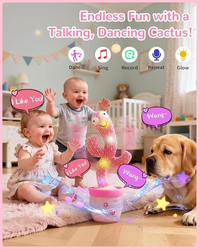 TWORIVER Dancing Talking Cactus Baby Toys,Singing Interactive Cactus Toy for Toddler Girls Boys Kids Gifts that Talks Back for Girl Boy,120 English Songs,Adjustable Volume,Repeating & Recording in Kuwait