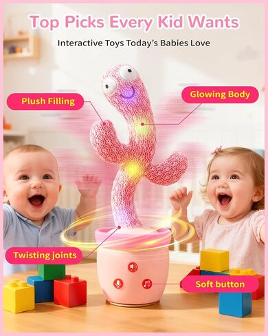 TWORIVER Dancing Talking Cactus Baby Toys,Singing Interactive Cactus Toy for Toddler Girls Boys Kids Gifts that Talks Back for Girl Boy,120 English Songs,Adjustable Volume,Repeating & Recording in Kuwait