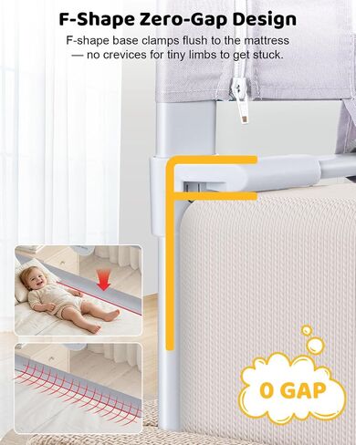 omzer 3-Piece Queen Size Bed Rails for Toddlers with Pocket | 3 Pack 78.74"x78.74"x59", Height Adjustable, Pocket Storage, Non-toxic Oxford Fabric, Three-Sided Protection, Grey in Kuwait