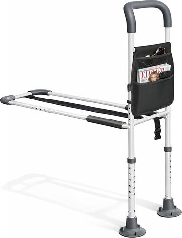 HOMEAL Bed Rails for Elderly Adults Safety - Adjustable Bed Assist Rails for Seniors, Adult Bed Guard Rail with Non-Slip Ergonomic Handle,Storage Pocket & Fixing Strap, 350 Tested (Grey, Long) in Kuwait