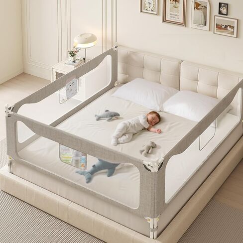 colorfarm Queen Size Toddler Bed Rail 3-Sided Bed Rail Guard with Safety Lock - Adjustable Bedrails for Baby Infant Child (78.7x78.7x59) in Kuwait