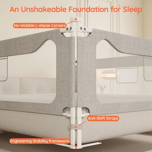 colorfarm Queen Size Toddler Bed Rail 3-Sided Bed Rail Guard with Safety Lock - Adjustable Bedrails for Baby Infant Child (78.7x78.7x59) in Kuwait
