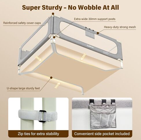 Queen Size Bed Rails for Toddlers: 3-Piece with Corner Cushion | Sturdy, Tool-Free Install, Fold-Down & Dual Safety Lock, Breathable, Adjustable for 2-13" Mattress, for Infant Co-Sleeping in Kuwait