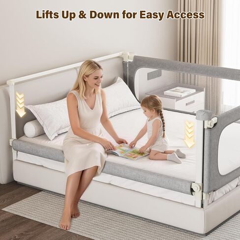 Queen Size Bed Rails for Toddlers: 3-Piece with Corner Cushion | Sturdy, Tool-Free Install, Fold-Down & Dual Safety Lock, Breathable, Adjustable for 2-13" Mattress, for Infant Co-Sleeping in Kuwait
