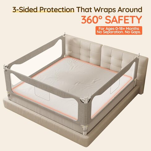 colorfarm Queen Size Toddler Bed Rail 3-Sided Bed Rail Guard with Safety Lock - Adjustable Bedrails for Baby Infant Child (78.7x78.7x59) in Kuwait