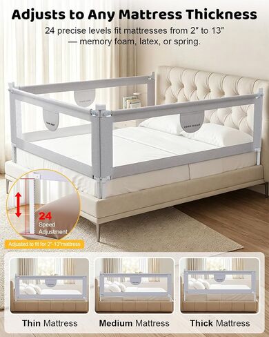 omzer 3-Piece King Size Bed Rails for Toddlers with Pocket | 3 Pack 78.74"x78.74"x74.8", Height Adjustable, Pocket Storage, Non-toxic Oxford Fabric, Three-Sided Protection, Grey in Kuwait