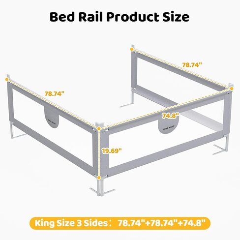omzer 3-Piece King Size Bed Rails for Toddlers with Pocket | 3 Pack 78.74"x78.74"x74.8", Height Adjustable, Pocket Storage, Non-toxic Oxford Fabric, Three-Sided Protection, Grey in Kuwait