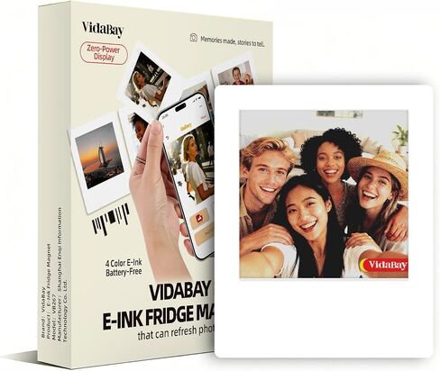 E-Paper Fridge Magnet Classic Plus, E-Ink Battery-Free Instant Photo Style Display, Wireless NFC Picture Frame, Phone-Controlled Acrylic Memo Board for Party/Travel/Home & Gifts, Compatible iPhone 13 and Newer (White) in Kuwait