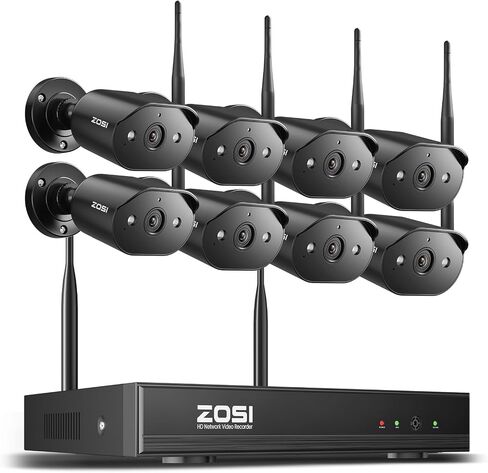 ZOSI 8CH 3MP 2K Wireless Security Camera System Outdoor, 8 x WiFi IP Camera | 8 Channel H.265+ NVR, Plug-in, AI Human Detection, Color Night Vision, Two-Way Audio, Light & Siren Alarm, No Hard Drive in Kuwait