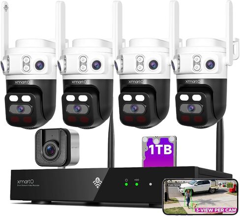 [Window Cam + 4-CAM] XMARTO 6MP Tri-Lens 4-Cam WiFi Mesh Security Camera System,4 PTZ AI Tracking & a Window Security Camera,16CH 4K NVR with 1TB HDD,24/7 Recording,Local & Mobile View,No Monthly Fee in Kuwait