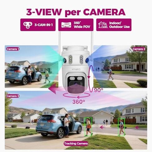[Window Cam + 4-CAM] XMARTO 6MP Tri-Lens 4-Cam WiFi Mesh Security Camera System,4 PTZ AI Tracking & a Window Security Camera,16CH 4K NVR with 1TB HDD,24/7 Recording,Local & Mobile View,No Monthly Fee in Kuwait