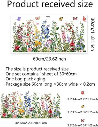 Colorful Floral Window Clings, Watercolor Wildflower Wall Stickers, Peel and Stick Reusable Removable Double-Sided for Home Office Decor (Green) in Kuwait