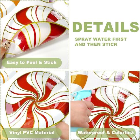 Christmas Candy Window Sticker Hot Stamping DIY Glass Decor | Colorful Lollipop and Candy Window Decal Double-sided Peel and Stick Clings Suitable for Stores Cafes Living Rooms in Kuwait