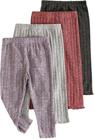 4 Pack Baby Girls Pants Solid Color Ribbed Knit Pants Toddler Infant Girls Bottoms Leggings Jogger 3 Months to 3T in Kuwait