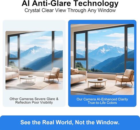 BestDay 2K Window Cameras for Home Security, 100% Wireless Security Camera | 2.4&5G WiFi, 6s Pre-Roll, AI Human Detection, Anti-Glare, Magnetic Mount, No-Drill Install, SD/Cloud in Kuwait