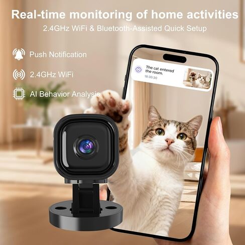 Mini Camera for Home Security,2K Indoor Camera,2.4G WiFi Cam,Black | 30-Day Long Battery Life,AI Humanoid Detection,Enhanced Night Vision,Pet Monitor in Kuwait