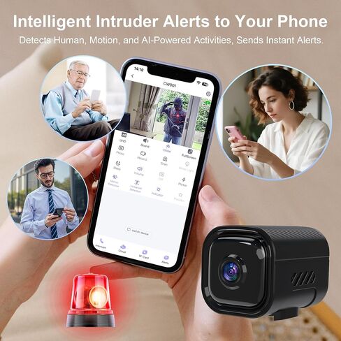 Mini Camera for Home Security,2K Indoor Camera,2.4G WiFi Cam,Black | 30-Day Long Battery Life,AI Humanoid Detection,Enhanced Night Vision,Pet Monitor in Kuwait