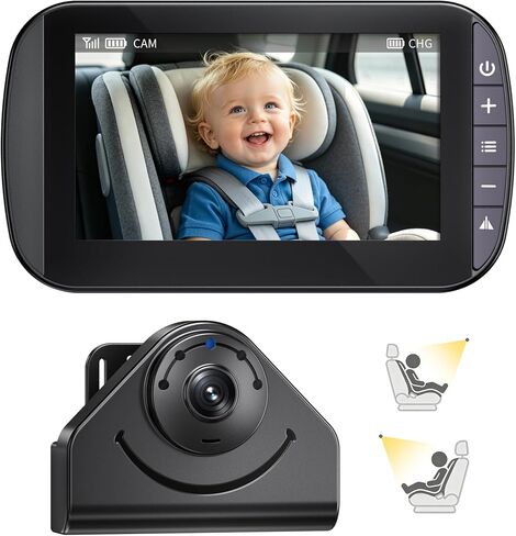 Wireless Baby Car Camera Monitor – 1080P HD Rear Seat Camera, 4.3" IPS Screen, 120° Wide Angle, IR-Cut Night Vision, USB & Battery Powered Plug and Play, for New Parents Infant Toddler Safety Driving in Kuwait