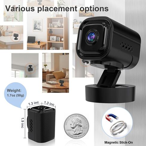 Mini Camera for Home Security,2K Indoor Camera,2.4G WiFi Cam,Black | 30-Day Long Battery Life,AI Humanoid Detection,Enhanced Night Vision,Pet Monitor in Kuwait