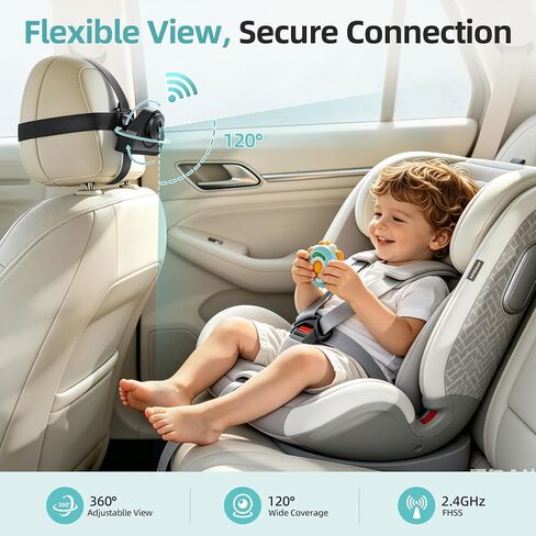 Wireless Baby Car Camera Monitor – 1080P HD Rear Seat Camera, 4.3" IPS Screen, 120° Wide Angle, IR-Cut Night Vision, USB & Battery Powered Plug and Play, for New Parents Infant Toddler Safety Driving in Kuwait