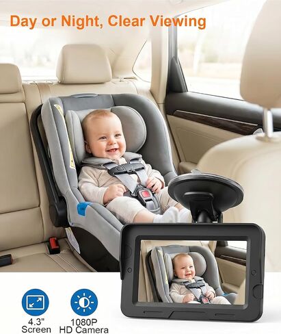 Baby Car Camera, Backseat Baby Monitor for Car, 1080P HD Rear-Facing Infant Camera, See Baby Without Turning Around, Night Vision, 120° Wide View, Easy Install, Stable & Anti-Glare Display in Kuwait