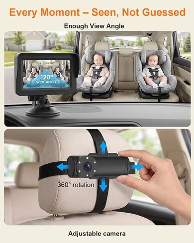 Baby Car Camera, Backseat Baby Monitor for Car, 1080P HD Rear-Facing Infant Camera, See Baby Without Turning Around, Night Vision, 120° Wide View, Easy Install, Stable & Anti-Glare Display in Kuwait