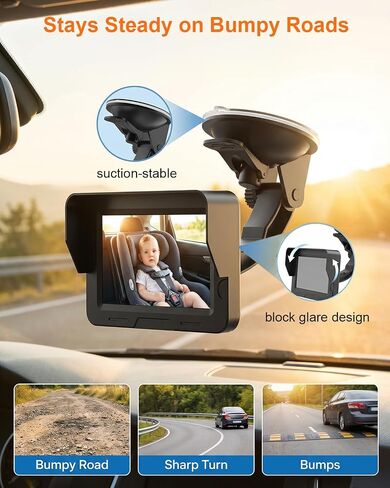 Baby Car Camera, Backseat Baby Monitor for Car, 1080P HD Rear-Facing Infant Camera, See Baby Without Turning Around, Night Vision, 120° Wide View, Easy Install, Stable & Anti-Glare Display in Kuwait