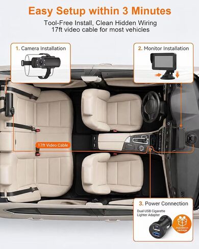 Baby Car Camera, Backseat Baby Monitor for Car, 1080P HD Rear-Facing Infant Camera, See Baby Without Turning Around, Night Vision, 120° Wide View, Easy Install, Stable & Anti-Glare Display in Kuwait