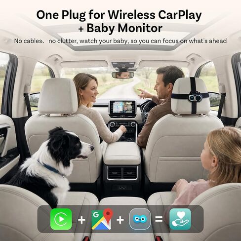OTTOCAST Cabin Care 2-in-1 Baby Car Camera & Wireless CarPlay Adapter, 1080P Rear Seat View on Car Screen, No Extra Screen, No-Glow Night Vision, 150° Wide Angle, Easy Install, No Android Support in Kuwait