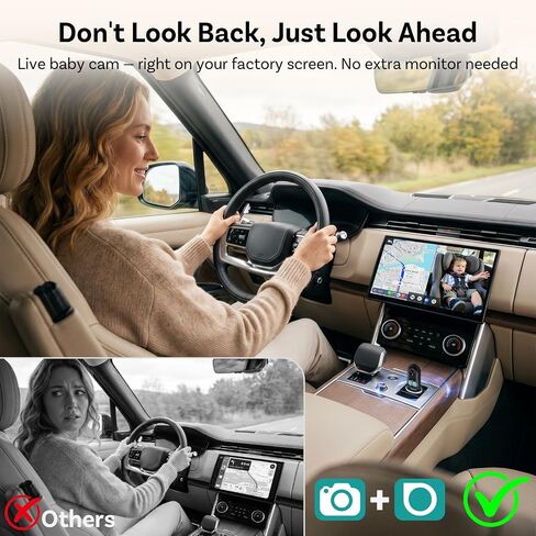 OTTOCAST Cabin Care 2-in-1 Baby Car Camera & Wireless CarPlay Adapter, 1080P Rear Seat View on Car Screen, No Extra Screen, No-Glow Night Vision, 150° Wide Angle, Easy Install, No Android Support in Kuwait