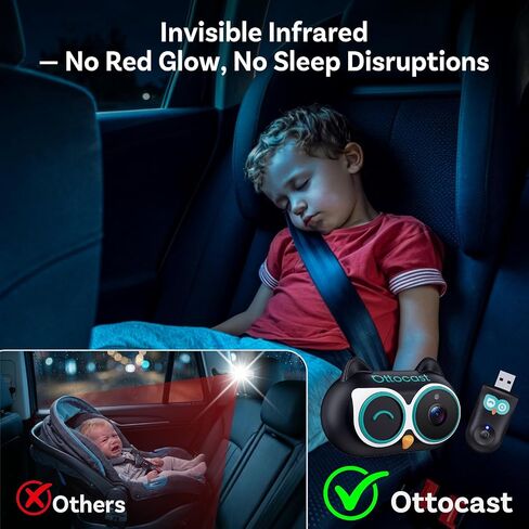 OTTOCAST Cabin Care 2-in-1 Baby Car Camera & Wireless CarPlay Adapter, 1080P Rear Seat View on Car Screen, No Extra Screen, No-Glow Night Vision, 150° Wide Angle, Easy Install, No Android Support in Kuwait